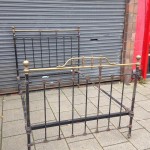 Antique brass and iron double bed complete with original pot casters although one is missing but can be sourced via the net. also comes with side rails and wooden slats. £200